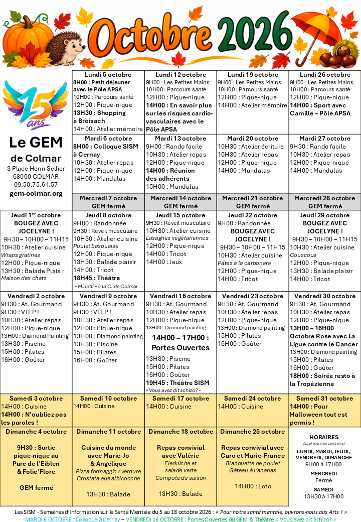 Programme des activits Octobre 2026