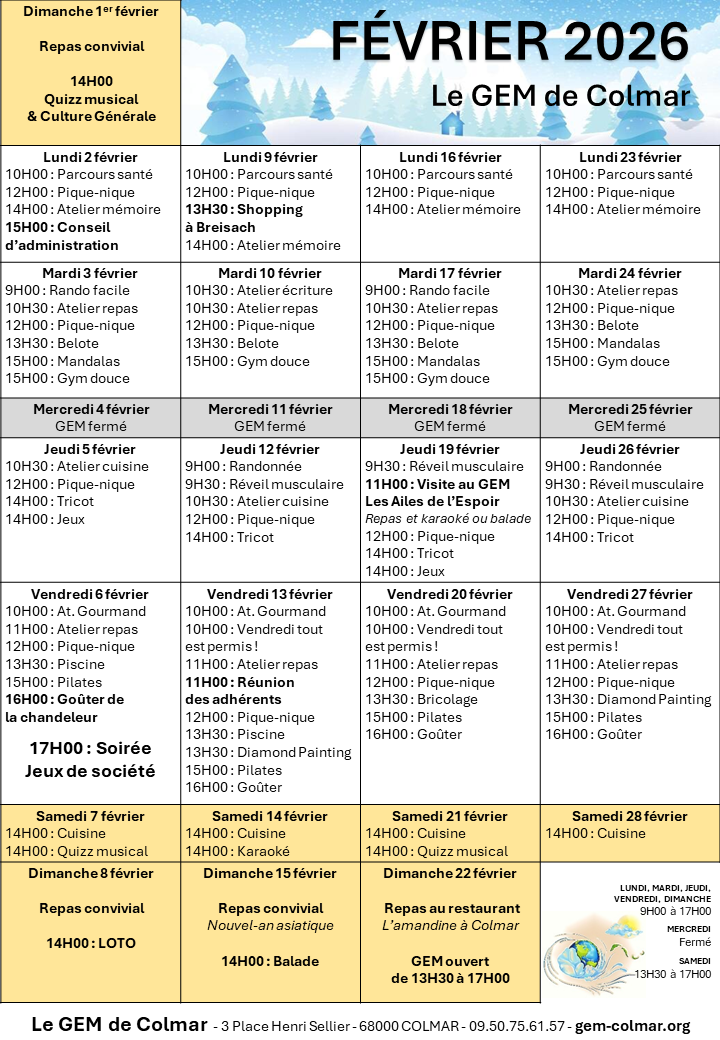 Programme des activits Fvrier 2026