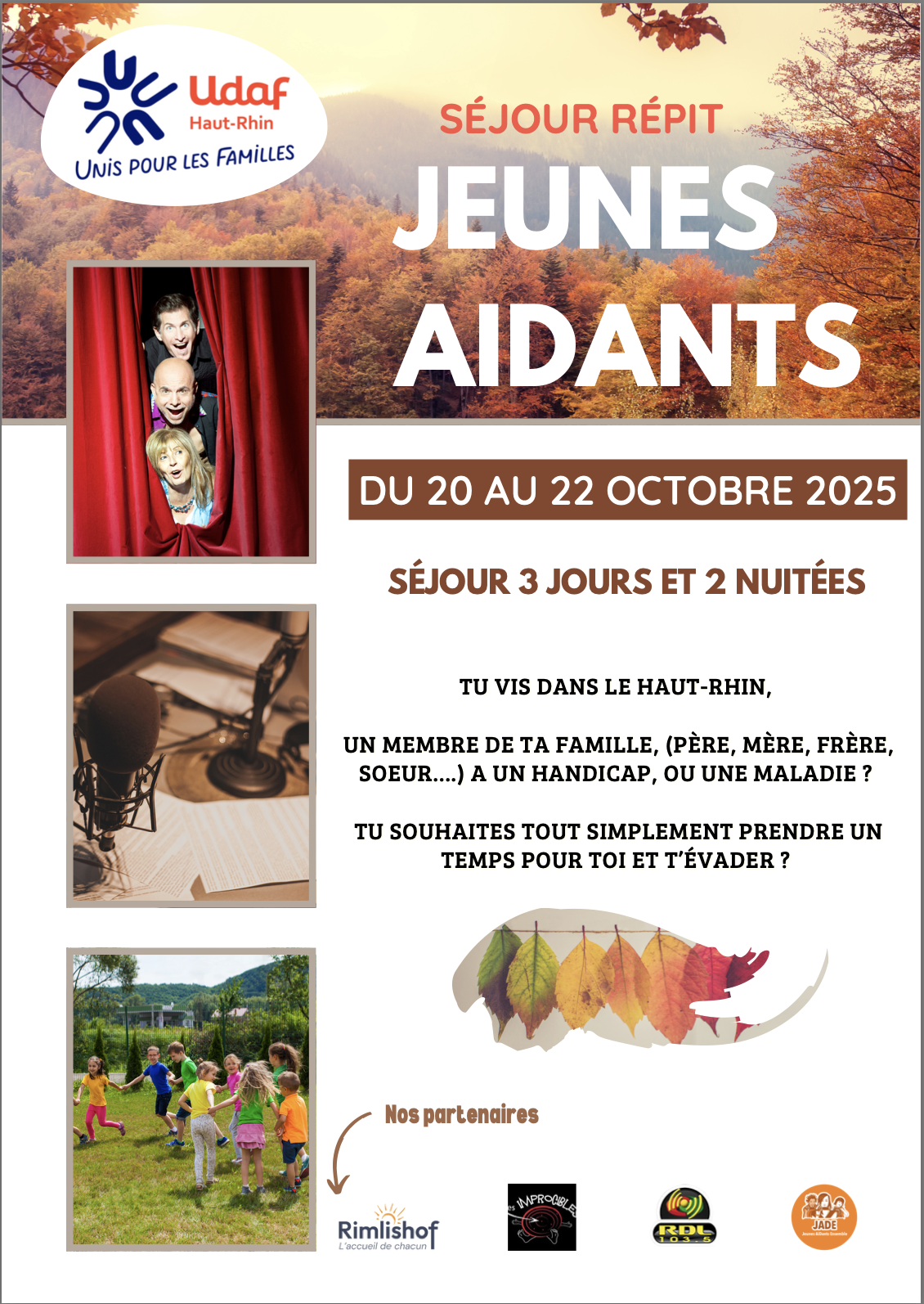 Du 20 au 22 octobre 2025 séjour de répit gratuit pour les jeunes aidants de 8 à 12 ans
