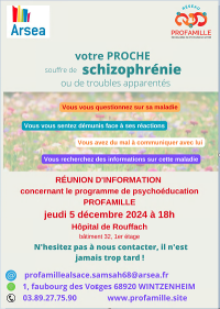 09.12.2024 à 18h, programme psychoéducation PROFAMILLE