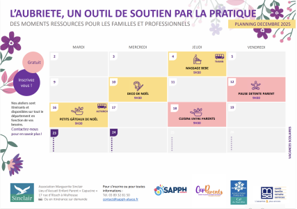 Planning Aubriète de décembre 2025 à Mulhouse