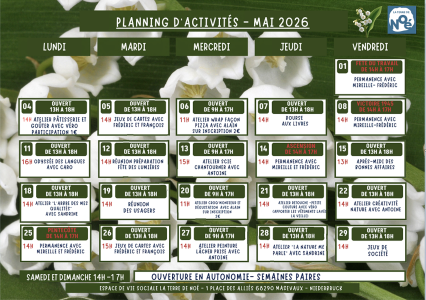 Planning MAI 26 La Terre de Noé Espace de Vie Sociale MASEVAUX